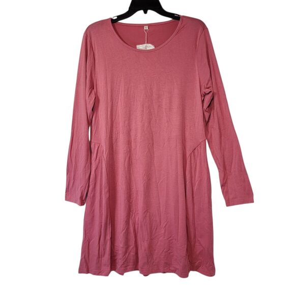 Charmyi Women Long Sleeve T-Shirt Swing Dress W/Pockets Pink Size X-Large - Picture 1 of 11